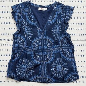 Vineyard Vines Scarf Print Pintuck Top in Blue